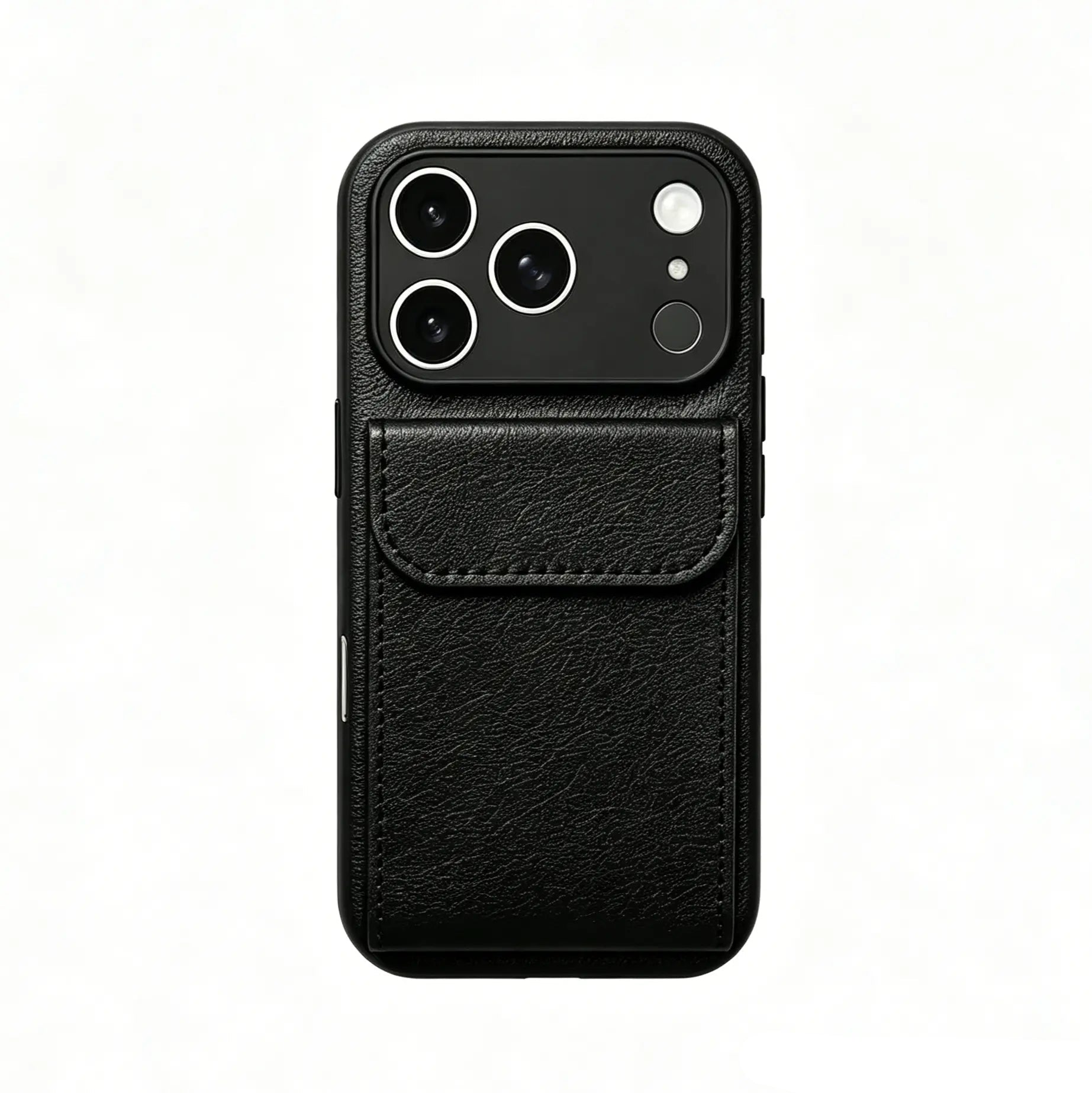 CasePoppi Midnight Black premium leather folio phone case with an integrated functional card slot.