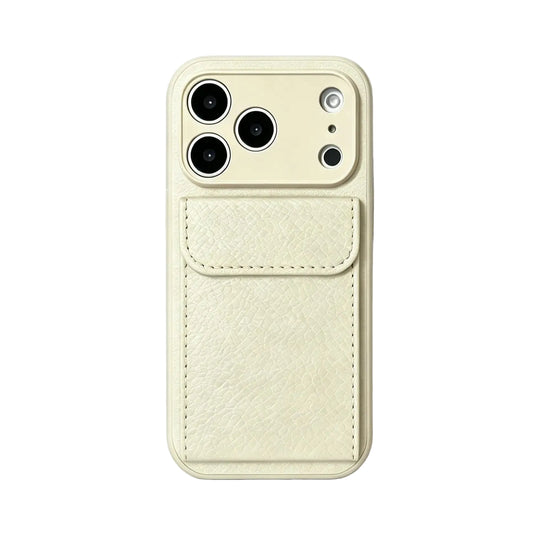 CasePoppi Minimalist Beige elegant leather folio phone case with a built-in card holder.