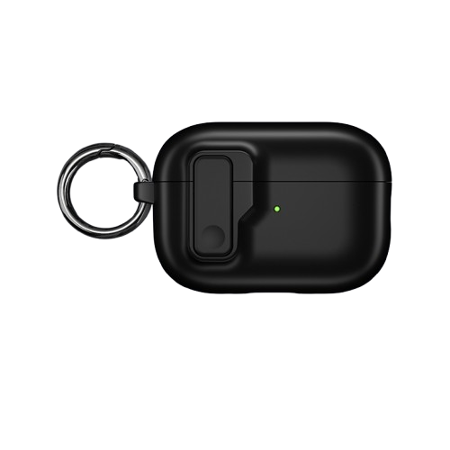 CasePoppi The Rugged Armor Lock Case in Matte Black, military-grade protective AirPods case with a secure lid lock and carabiner.