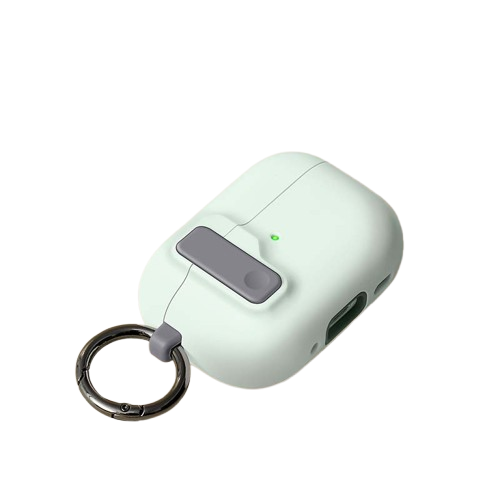 CasePoppi The Rugged Armor Lock Case in Mint Green, showing the front LED charging light visibility and secure-lock feature.
