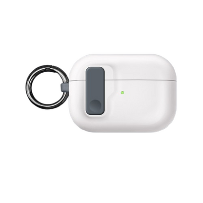 CasePoppi The Rugged Armor Lock Case in Arctic White, heavy-duty shockproof AirPods cover featuring a tactical safety lock design.