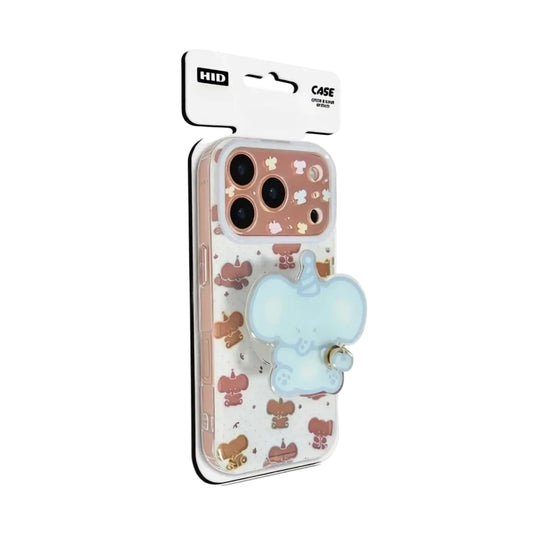 Side angle view of the CasePoppi Party Elephant Journal case highlighting the 3D elephant accessory and retail packaging.