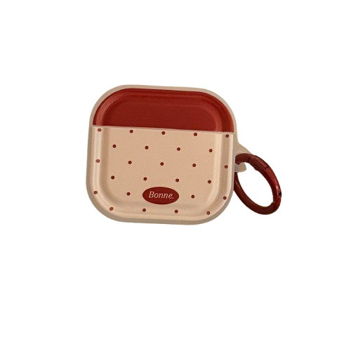 CasePoppi Retro Cream Beaded Polka Dot AirPods Case, matte finish with soft grey and burgundy accents, elegant vintage style.