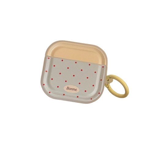 CasePoppi Soft Beige Polka Dot AirPods Case, featuring a mustard yellow top and red dots, cozy and functional protective cover.