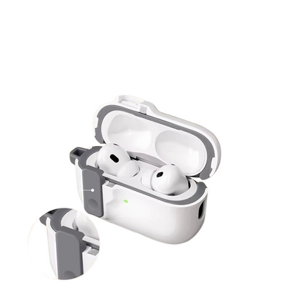 Open view of The Rugged Armor Lock Case, showcasing the secure internal fit for AirPods and the robust locking mechanism for the lid.