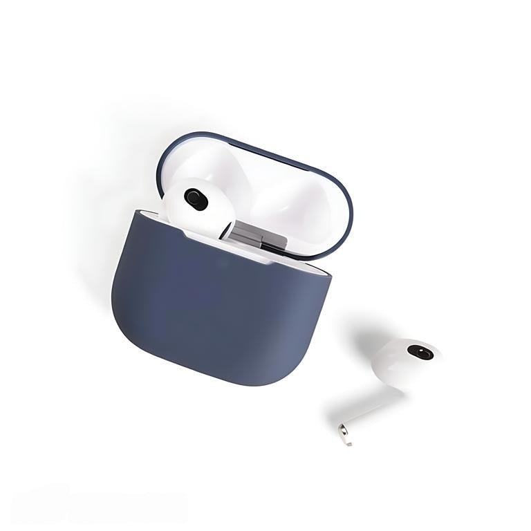 Open view of The Cloud Silk Case in Navy Blue, showing the precise internal fit and the sleek unibody construction for AirPods.