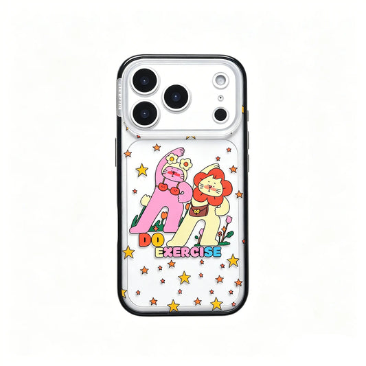 Frontal view of the CasePoppi Starry Duo Fitness Journal phone case in its official premium retail packaging.