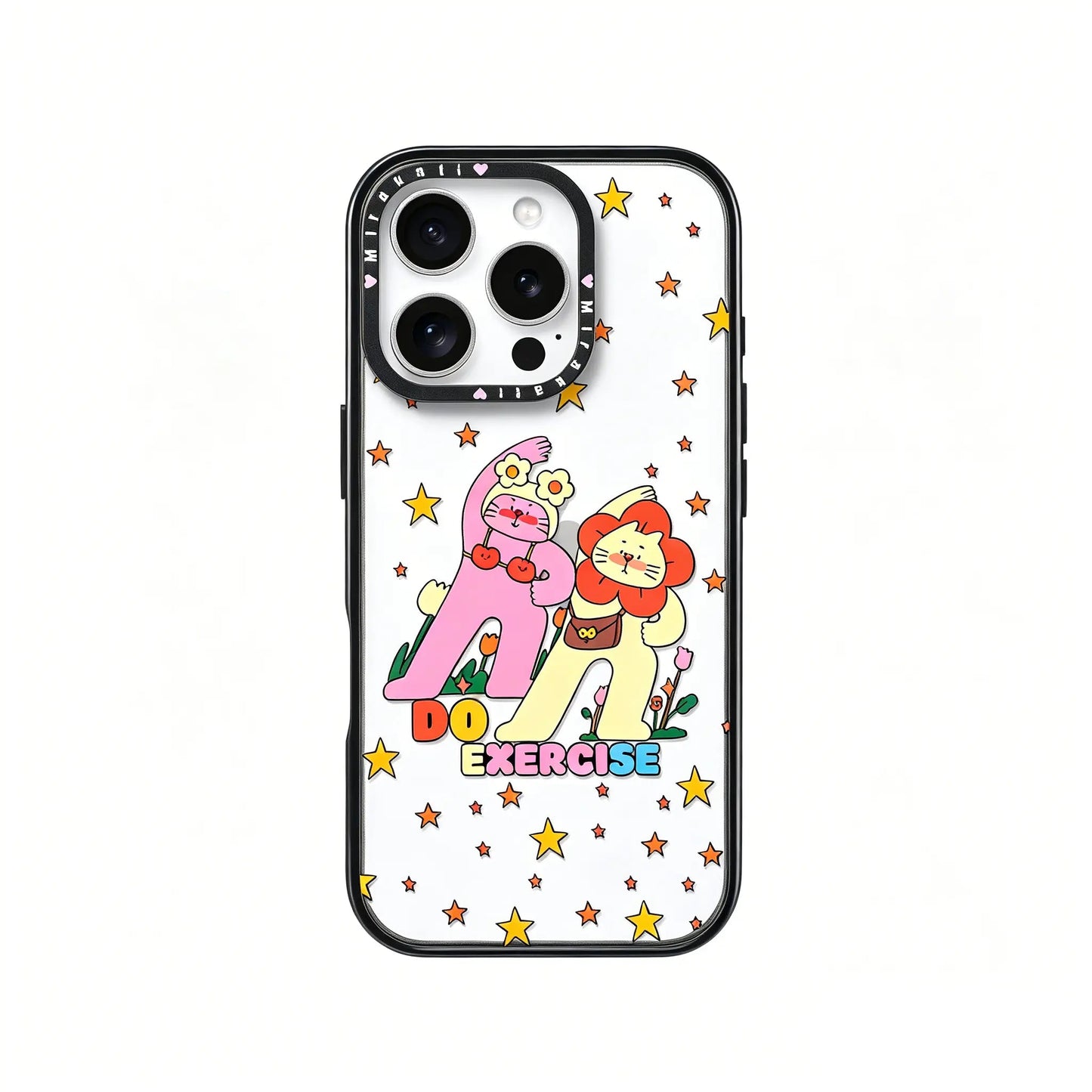 Full back view of the CasePoppi Starry Duo Fitness Journal phone case highlighting the complete artistic illustration.