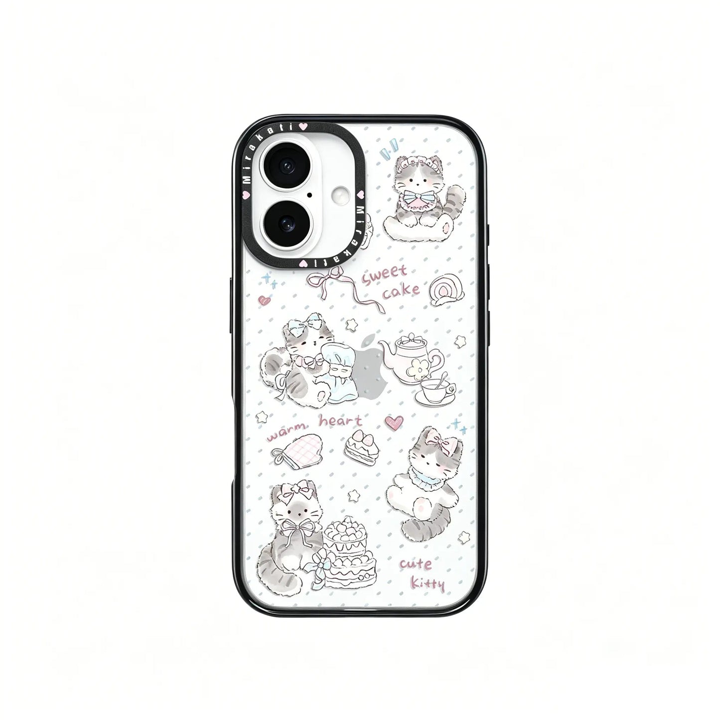 Side angle view of the CasePoppi Sweet Kitten Tea Party phone case showing the protective camera bezel and slim profile.