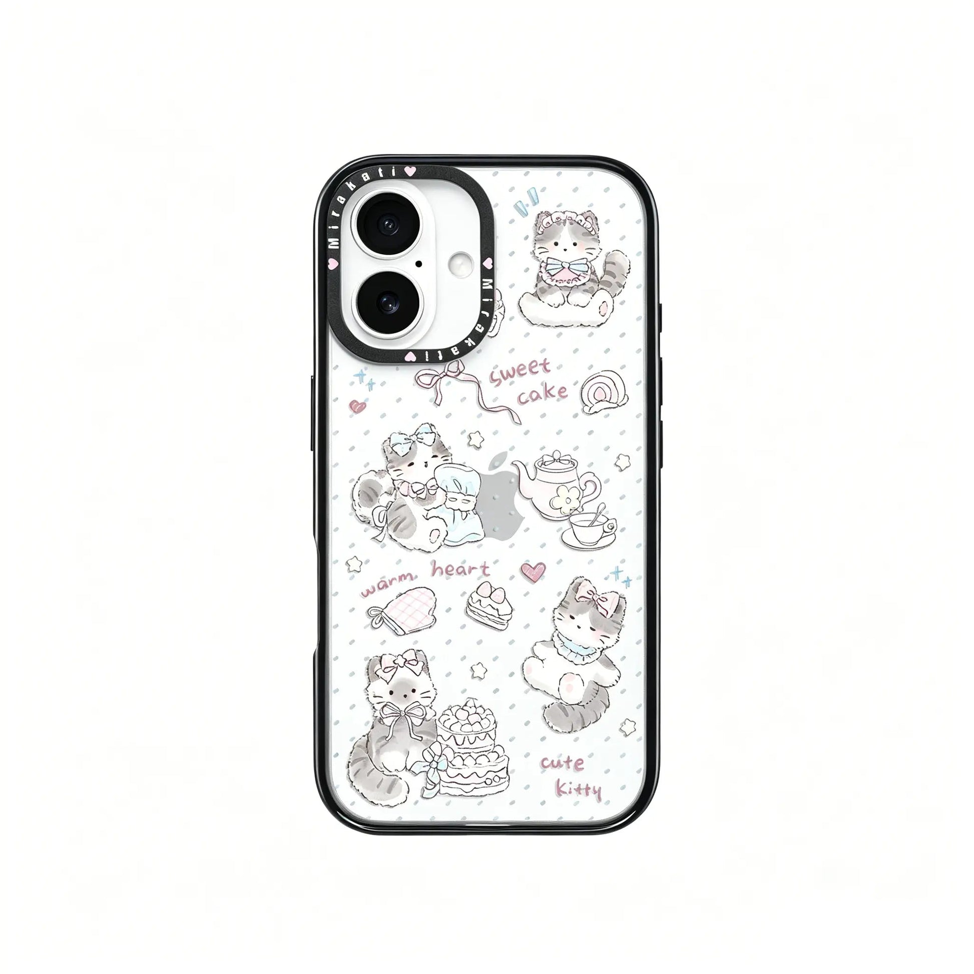 Side angle view of the CasePoppi Sweet Kitten Tea Party phone case showing the protective camera bezel and slim profile.
