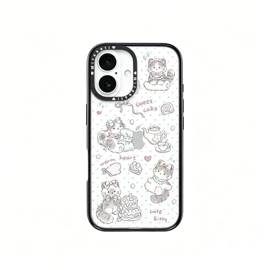 Side angle view of the CasePoppi Sweet Kitten Tea Party phone case showing the protective camera bezel and slim profile.