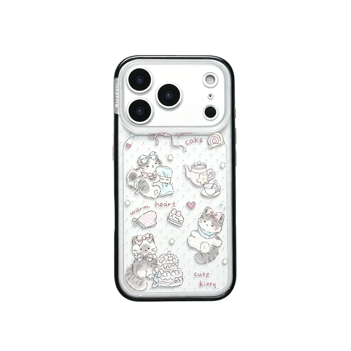 Side view of the CasePoppi Sweet Kitten Tea Party phone case inside its official retail box with hanging tag.