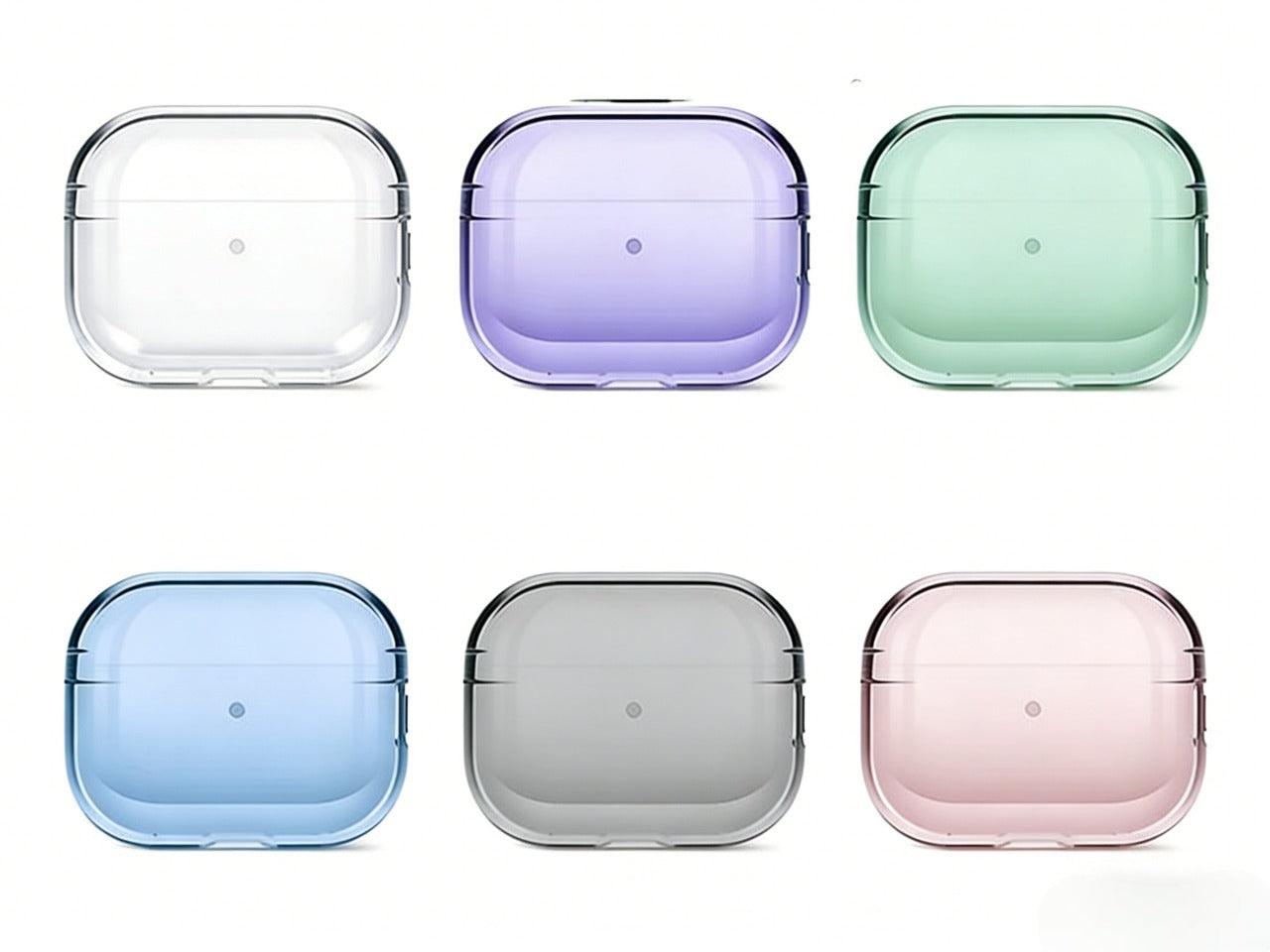 The Lucid Shell Collection by CasePoppi, featuring 6 translucent macaron shades: Clear, Purple, Green, Blue, Grey, and Pink.