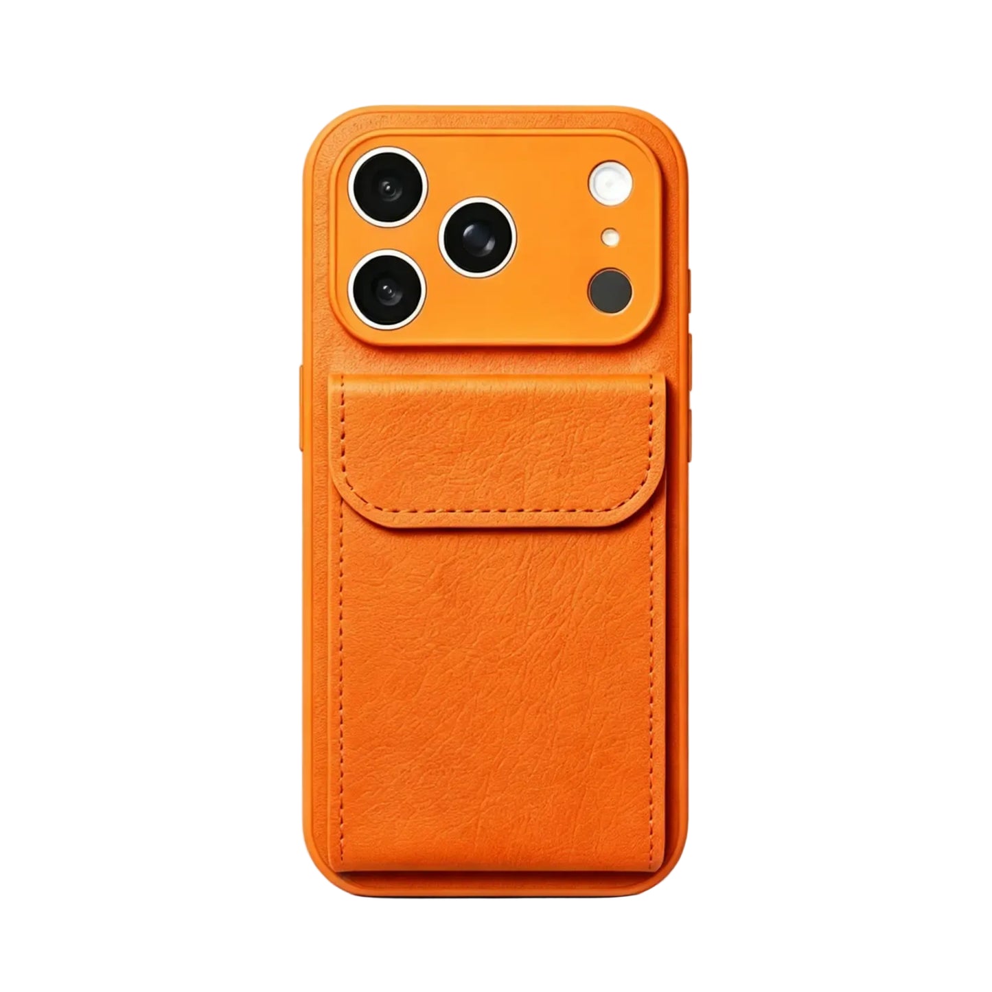 CasePoppi Vibrant Orange premium leather folio phone case featuring a functional integrated card slot.