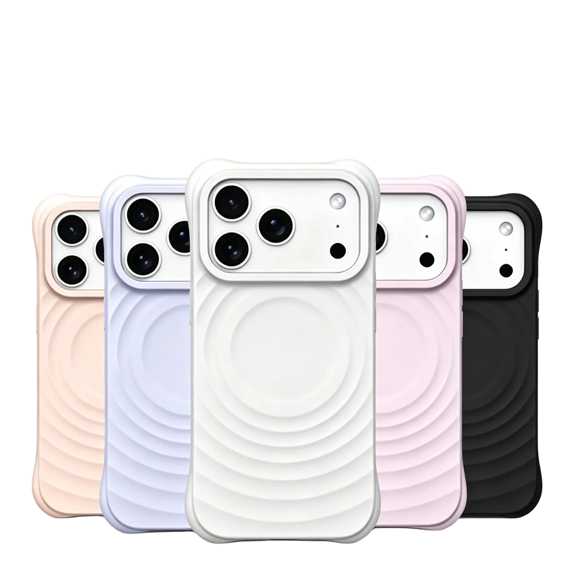 A collection of CasePoppi wave-textured MagSafe phone cases shown in various trendy pastel colors.