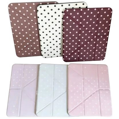 CasePoppi Polka Dot iPad Case Collection, showcasing multiple color variations including Burgundy, Blue, Pink, and Brown.
