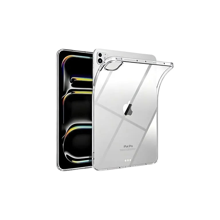 Demonstration of CasePoppi flexible transparent iPad case showing easy installation and precise camera cutouts.