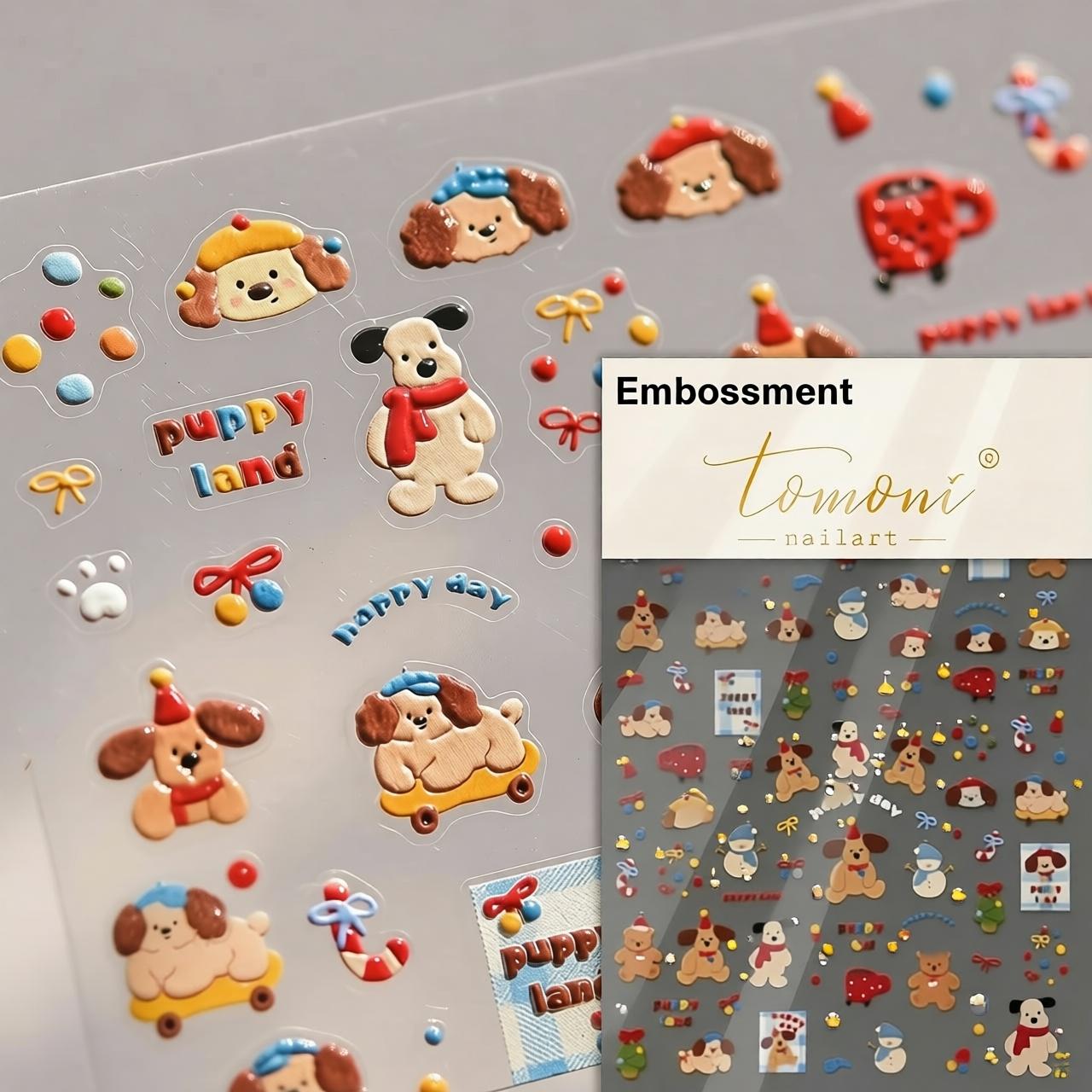CasePoppi 'Puppy Land' Aesthetic Stickers, featuring adorable puppy illustrations and playful icons for personalizing transparent phone cases.