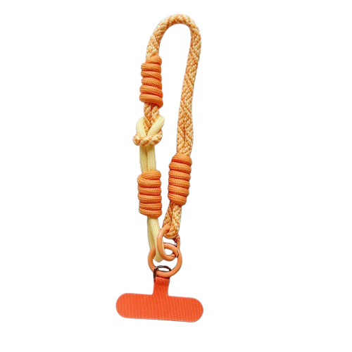 CasePoppi Durable Braided Cotton Rope Phone Lanyard, vibrant orange patterned cord with bold orange connector gasket, outdoor fashion.