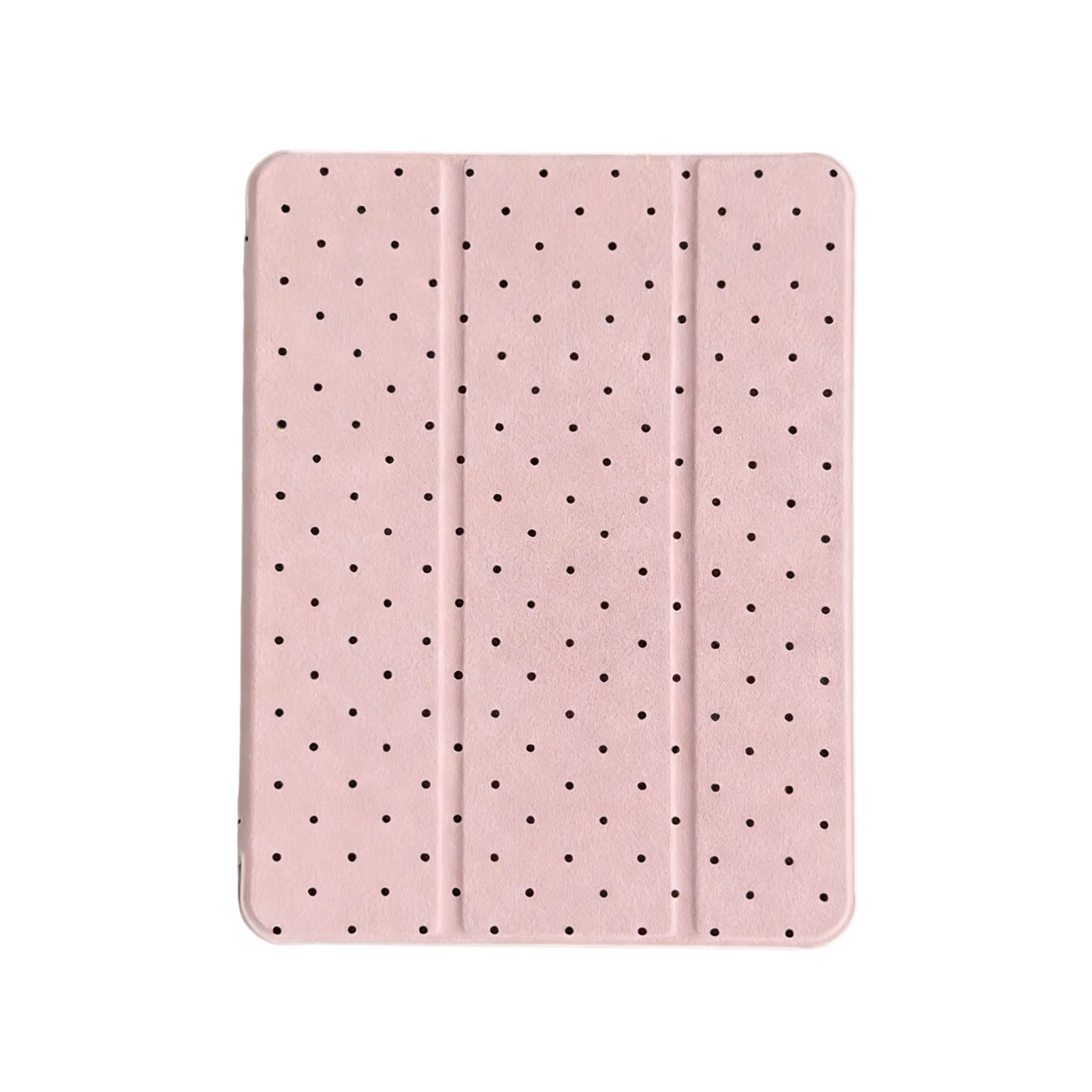 CasePoppi Macaron Pink Micro Polka Dot iPad Case, slim trifold stand cover with decorative fine dot pattern, front view.