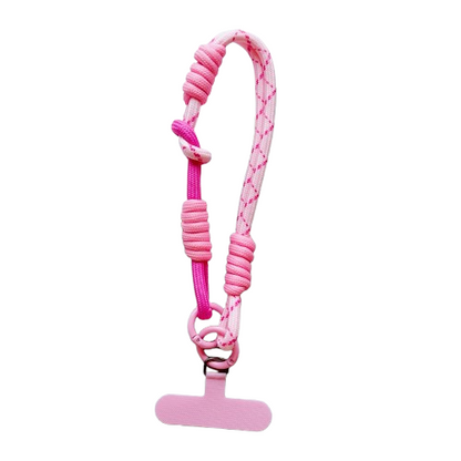 CasePoppi Chunky Braided Cotton Rope Phone Strap, solid baby pink cord with matching pink connector gasket, soft aesthetic utility.