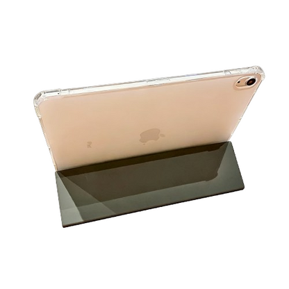 Side profile of CasePoppi Gingham iPad Case, demonstrating the sturdy trifold stand function for viewing and typing angles.