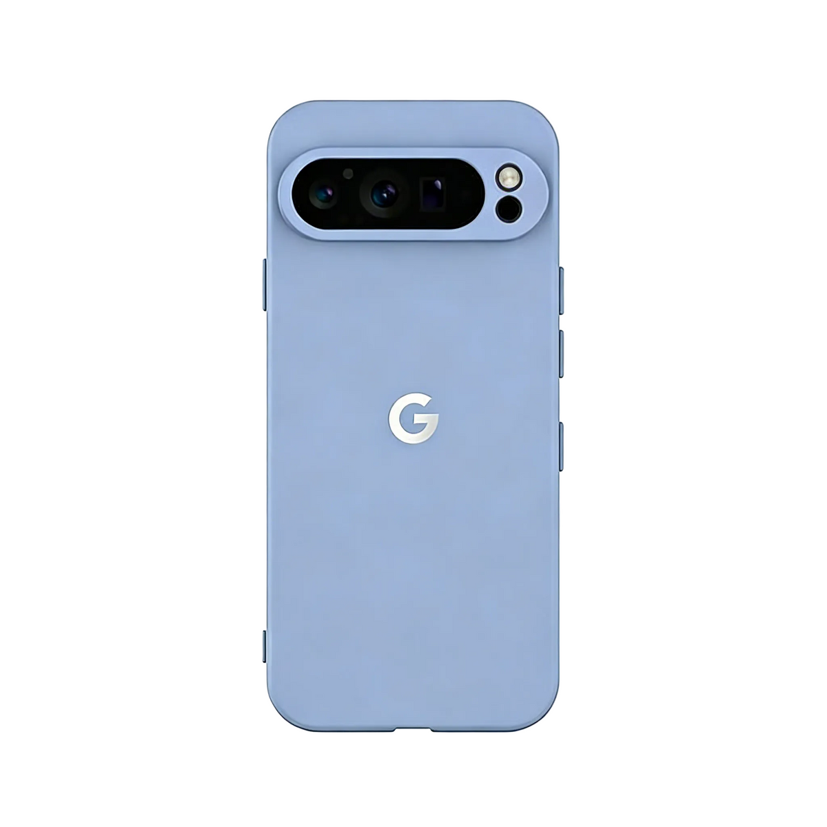 Minimalist sky blue Pixel 10 Pro and Pixel 10 case, slim profile protective cover with Google logo, aesthetic professional style mobile accessory.