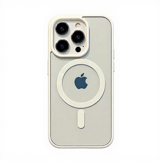 CasePoppi MagSafe Translucent Case in Sand Beige, a minimalist matte finish phone cover compatible with all MagSafe accessories.