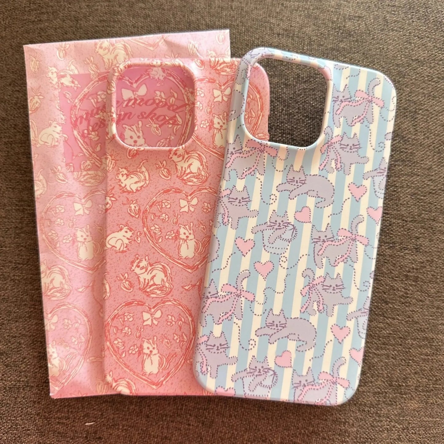 CasePoppi Sweetheart Critters Phone Case in Mint Green, featuring a trendy checkerboard pattern with vintage-style bunny, squirrel, and heart illustrations.