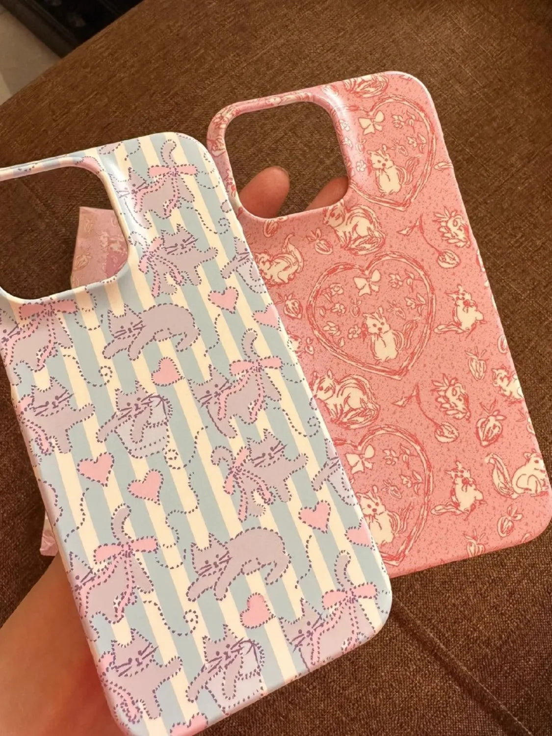 CasePoppi Sweetheart Critters Phone Case in Creamy Yellow, featuring a nostalgic cottagecore collage with cute squirrels, bunnies, and pink heart motifs.