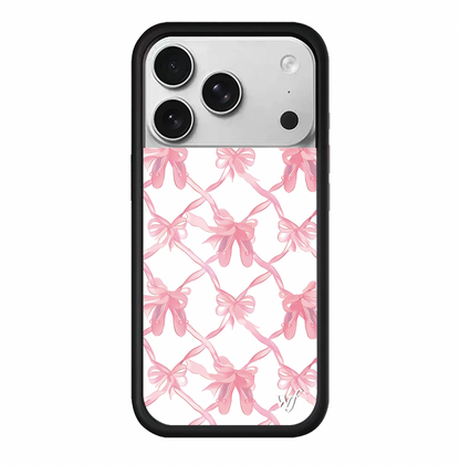 Balletcore Aesthetic iPhone 17 Pro Max Case with Pink Satin Ribbon Bows and Pointe Shoes Pattern Coquette Style Hand-drawn Graphic Phone Cover