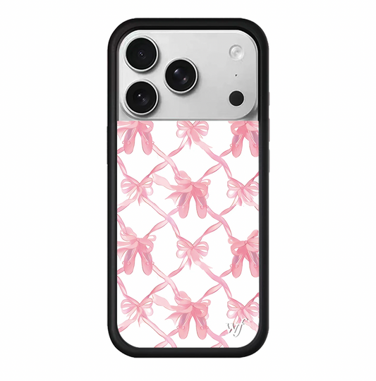 Balletcore Aesthetic iPhone 17 Pro Max Case with Pink Satin Ribbon Bows and Pointe Shoes Pattern Coquette Style Hand-drawn Graphic Phone Cover