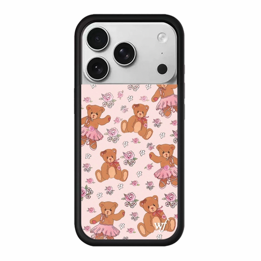 Balletcore Aesthetic iPhone 17 Pro Max Case with Vintage-Style Teddy Bears in Tulle Tutus Romantic Coquette Floral Back Cover for Girls