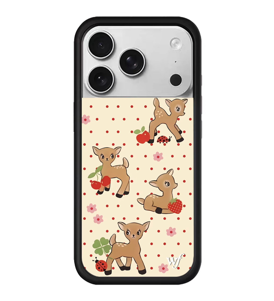Vintage 1950s Style iPhone 17 Pro Max Case with Adorable Fawns and Red Polka Dot Pattern Nostalgic Bambi Inspired Forest Animal Cover