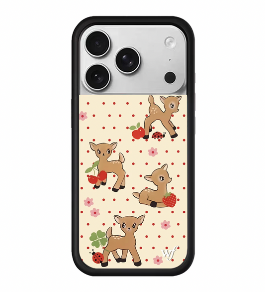 Vintage 1950s Style iPhone 17 Pro Max Case with Adorable Fawns and Red Polka Dot Pattern Nostalgic Bambi Inspired Forest Animal Cover