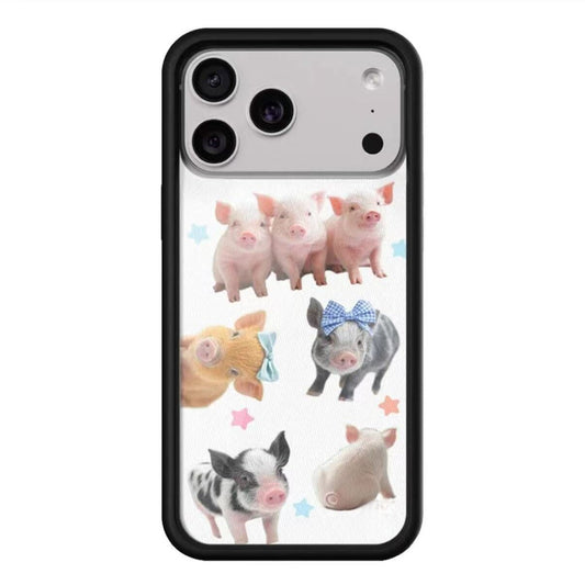 Farmcore Aesthetic iPhone 17 Pro Max Case with Realistic Photography of Miniature Pigs and Gingham Blue Bows Rural Countryside Vibe Phone Cover