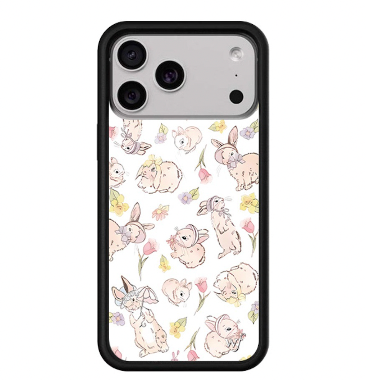 Dollette Aesthetic iPhone 17 Pro Max Cover with Dainty Victorian Bunny Illustrations and Soft Pastel Floral Accents Chic Fashion Accessory for Her