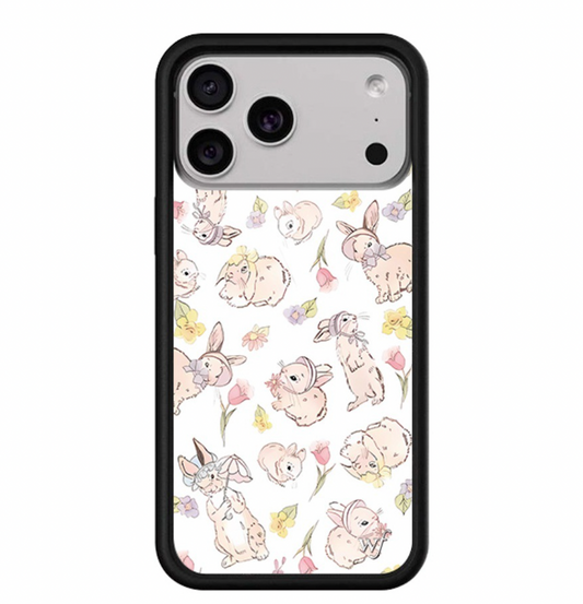 Dollette Aesthetic iPhone 17 Pro Max Cover with Dainty Victorian Bunny Illustrations and Soft Pastel Floral Accents Chic Fashion Accessory for Her