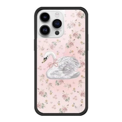 Romantic Swan Lake Inspired iPhone 16 Pro Max Cover featuring Soft Floral Print and Silk Bow Decals Charming Gift for Her