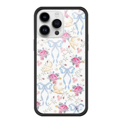 iPhone 16 Pro Max Maximalist All-over Pattern Cover with Cute Shabby Chic Retro Flower and Dove Doodles Coquette Aesthetic with Tactile Soft Finish Mood-boosting Phone Accessory