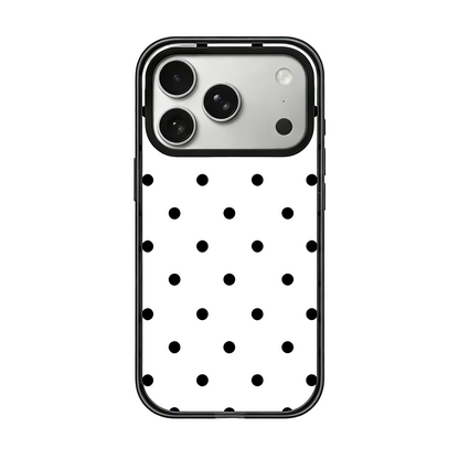 CasePoppi Classic Polka Dot Phone Case, featuring a timeless black spotted pattern on a clean white background with a protective matte finish.