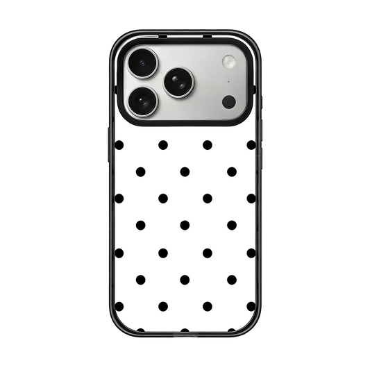 CasePoppi Classic Polka Dot Phone Case, featuring a timeless black spotted pattern on a clean white background with a protective matte finish.