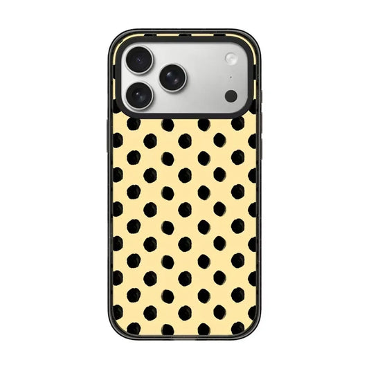 CasePoppi Classic Polka Dot Phone Case in Vibrant Yellow, featuring a bold black spotted pattern on a sunny yellow background for a playful aesthetic.