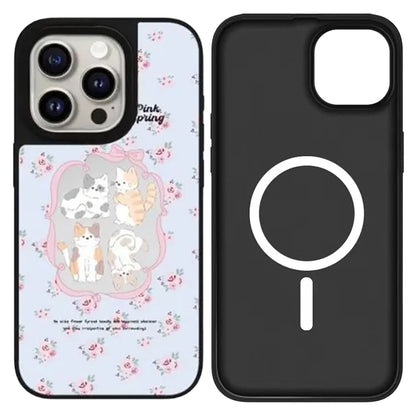 Coquette Aesthetic iPhone 17 Pro Max Case with Pink Ribbon Frame and Cute Cats Shabby Chic Retro Flower Protective Phone Cover for Girls