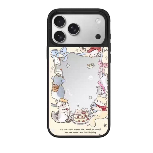 Cute Aesthetic iPhone 17 Pro Max Phone Case with Kawaii Cat and Kitten Illustrations Adorable Protective Cover for Animal Lovers