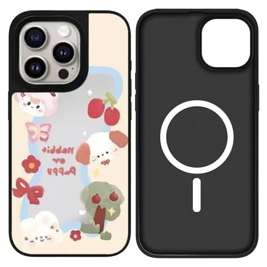 Coquette Aesthetic iPhone 16 Pro Case with Pink Bows and Cherry Doodles Cute Mirror Finish Protective Phone Cover for Girls