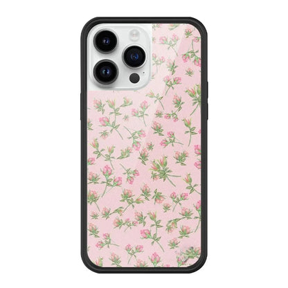 Pink small flower floral iPhone case, protective cover with vintage rose pattern, cute shockproof phone accessory for girls.