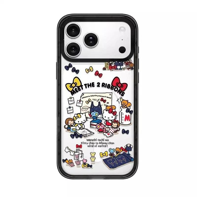 CasePoppi Coquette Studio Diary clear iphone case with blue and red ribbon collage.
