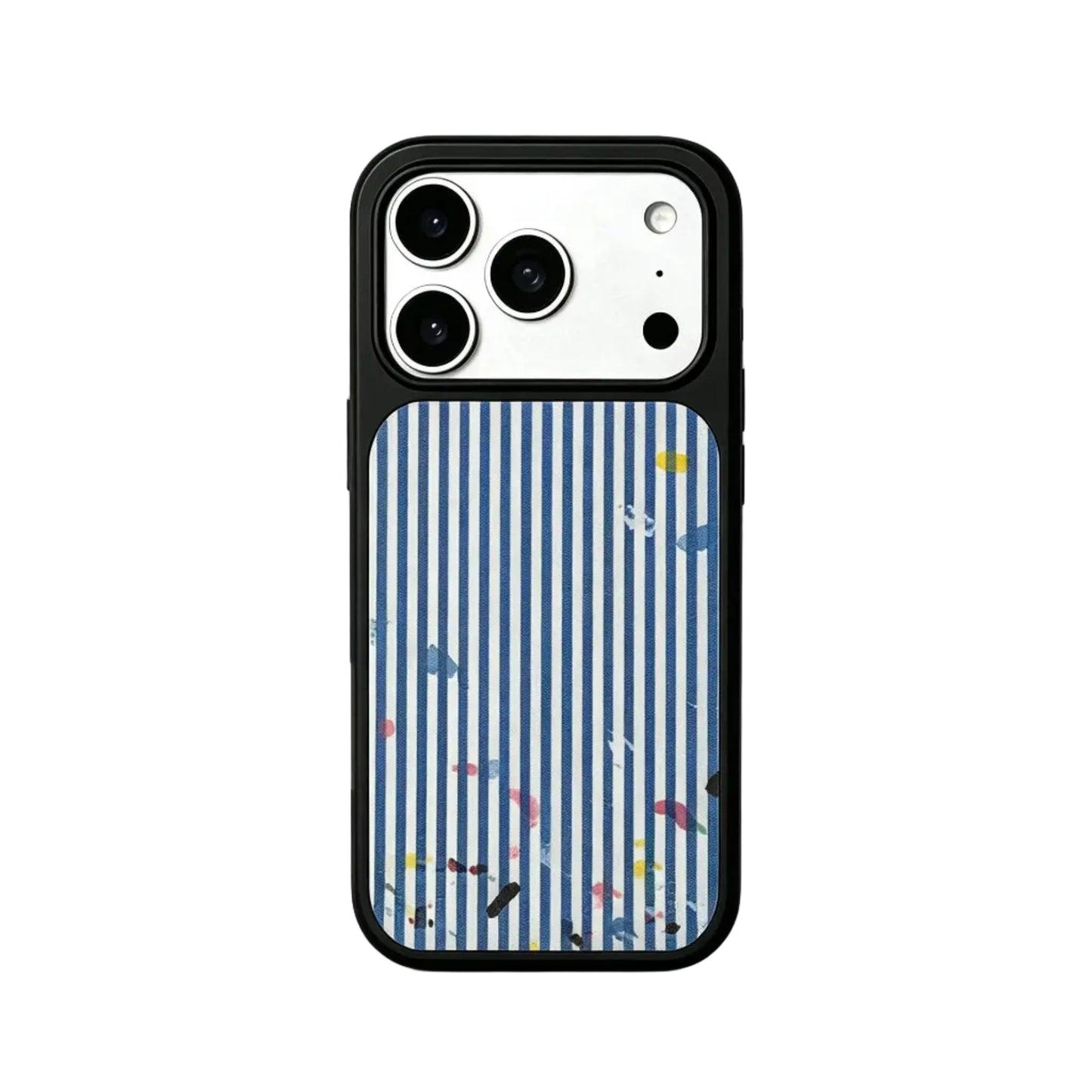 CasePoppi Artisan Blue White Striped TPU iPhone Case with Watercolor Paint Splatter Details