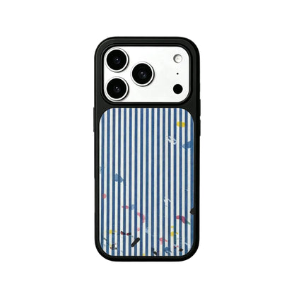 CasePoppi Artisan Blue White Striped TPU iPhone Case with Watercolor Paint Splatter Details